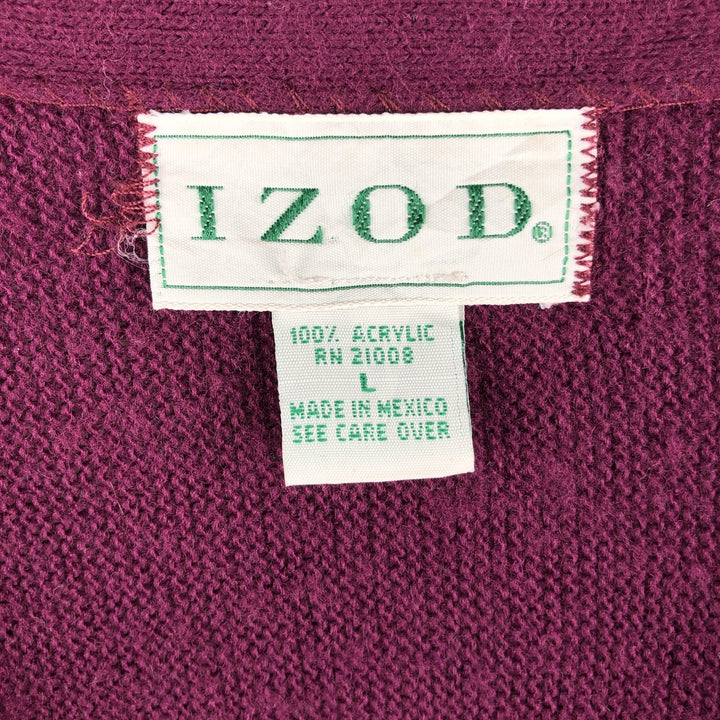 IZOD Acrylic Knit Cardigan, Men's Size L acrylic Purple type red-purple Vintage Second Hand