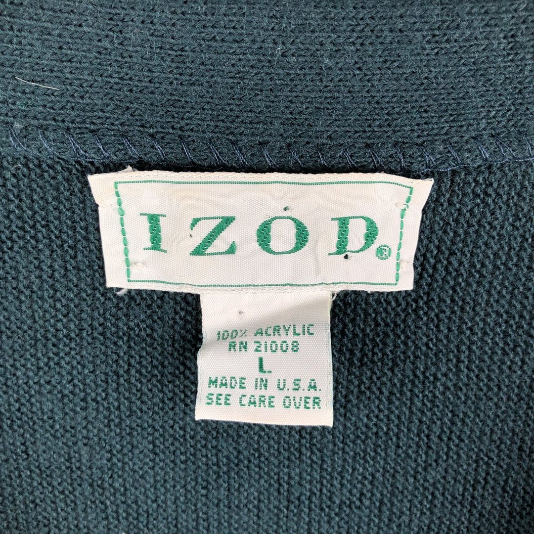 90'S IZOD acrylic knit cardigan, made in the USA, men's size L, vintage acrylic green type Vintage Second Hand