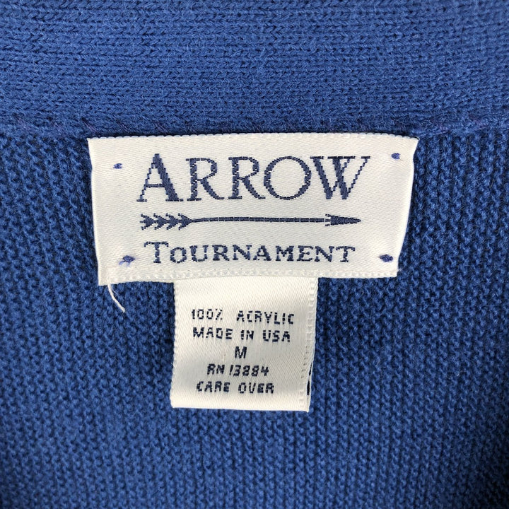 90'S Arrow Tournament Acrylic Knit Cardigan, Made in USA, Men's Size Medium, Vintage acrylic blue type Vintage Second Hand