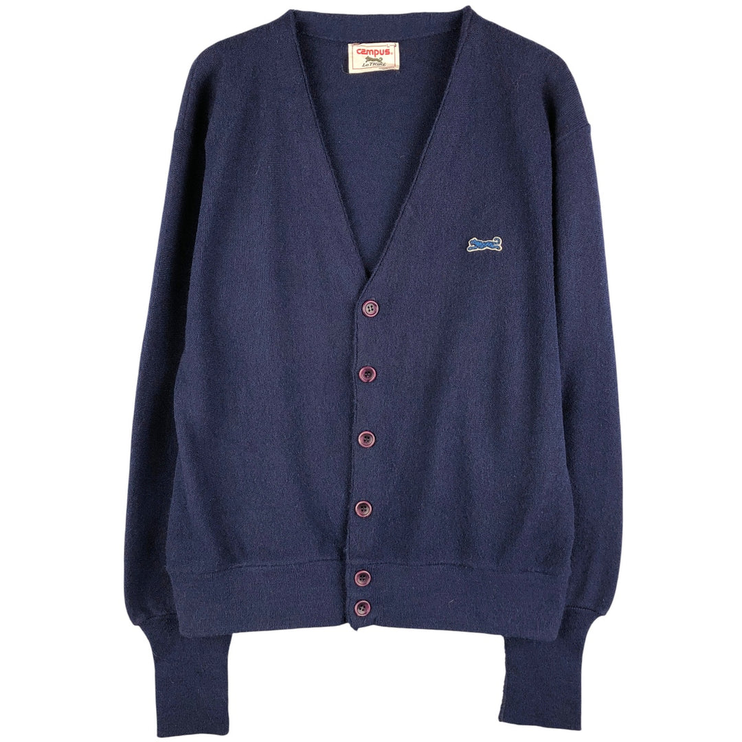 Campus Le Tigre Acrylic Knit Cardigan, Made in USA, Men's Size L unclear navy blue type Vintage Second Hand
