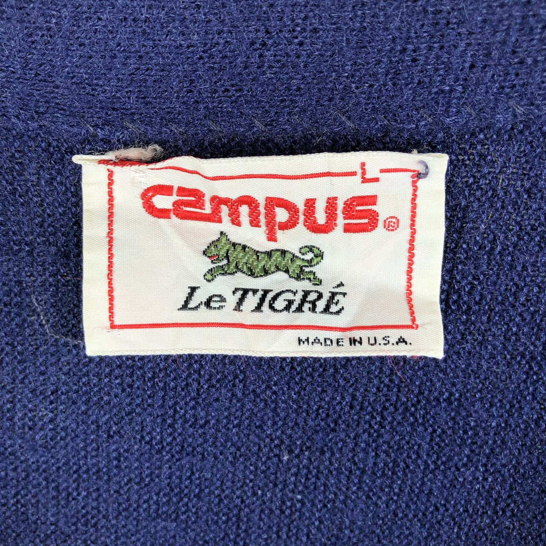 Campus Le Tigre Acrylic Knit Cardigan, Made in USA, Men's Size L unclear navy blue type Vintage Second Hand