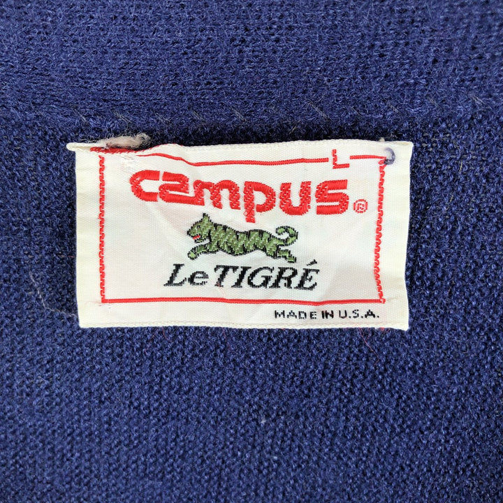 Campus Le Tigre Acrylic Knit Cardigan, Made in USA, Men's Size L unclear navy blue type Vintage Second Hand