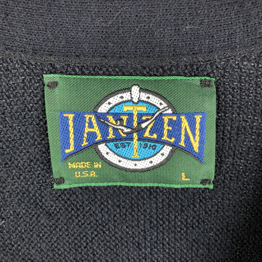 Vintage 1980'S Jantzen acrylic knit cardigan, made in the USA, size L, men's unclear black type Vintage Second Hand