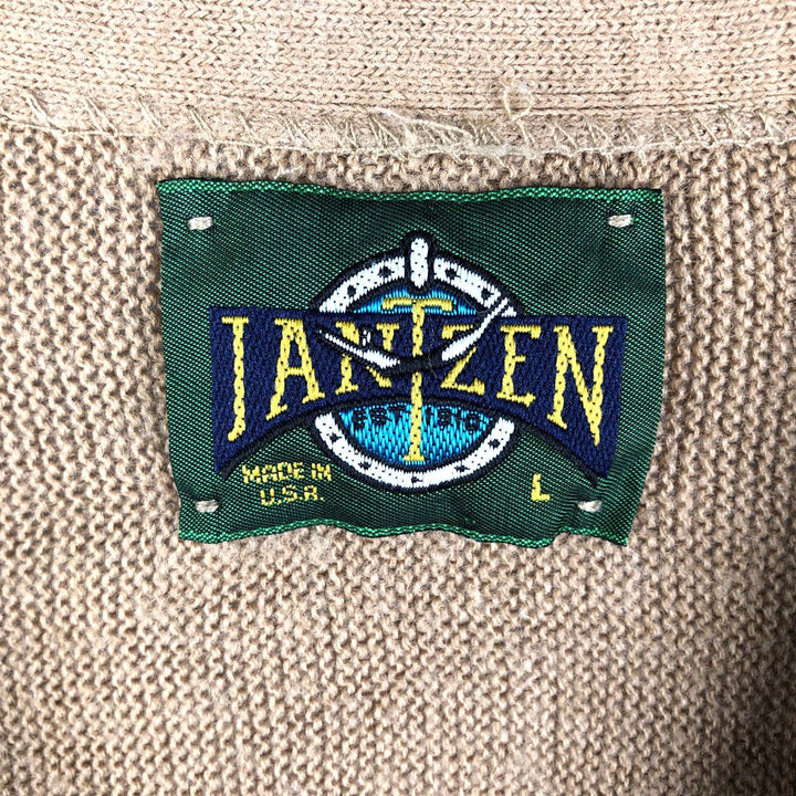 90'S Jantzen acrylic knit cardigan, made in the USA, men's size L, vintage acrylic beige type brown Vintage Second Hand