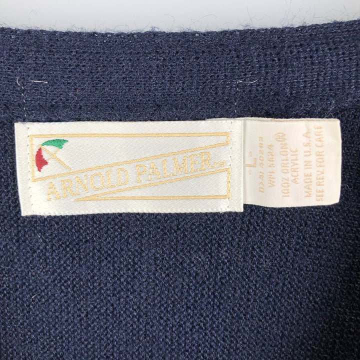 Vintage 80s-90'S Arnold Palmer acrylic knit cardigan, made in the USA, size L, men's acrylic navy blue type Vintage Second Hand