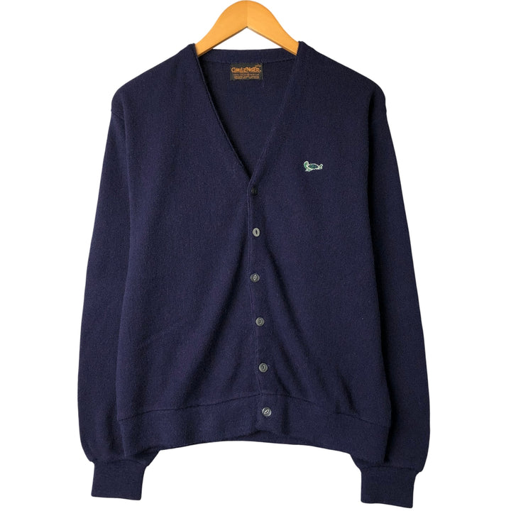 70s~80'S CHALLENGER acrylic knit cardigan, men's size L, vintage acrylic navy blue type Vintage Second Hand