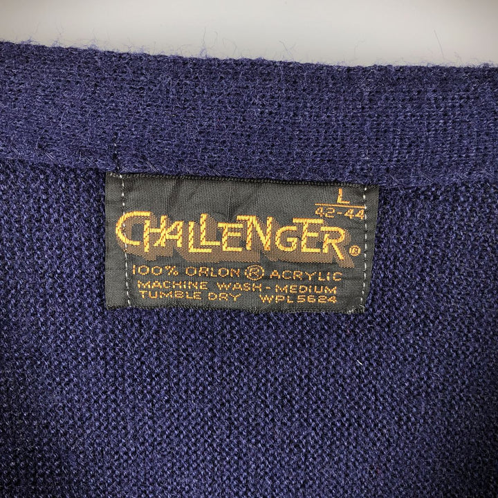 70s~80'S CHALLENGER acrylic knit cardigan, men's size L, vintage acrylic navy blue type Vintage Second Hand
