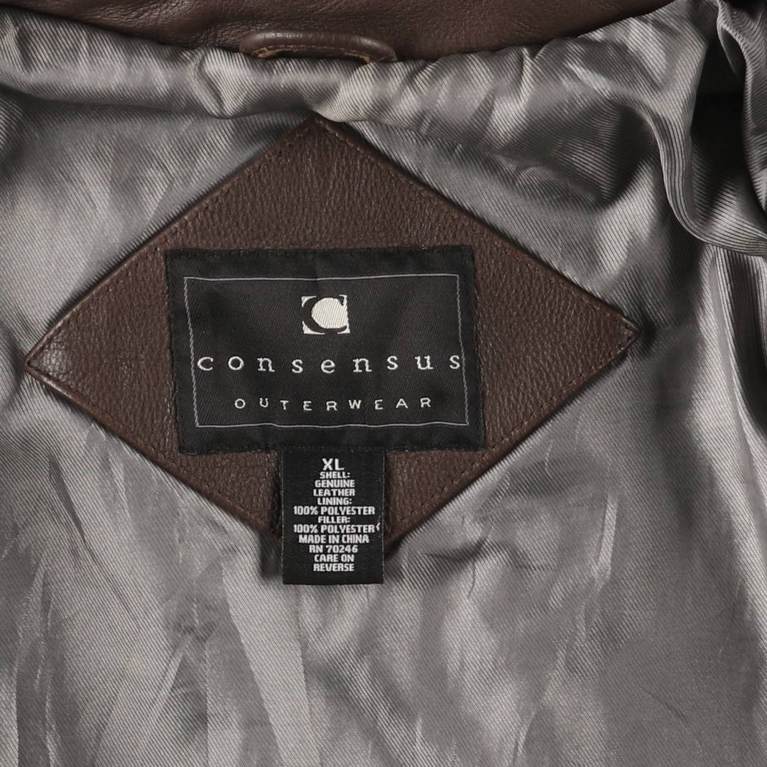 consensus Swing Top Type Padded Leather Blouson Men's XL genuine leather brown type Vintage Second Hand
