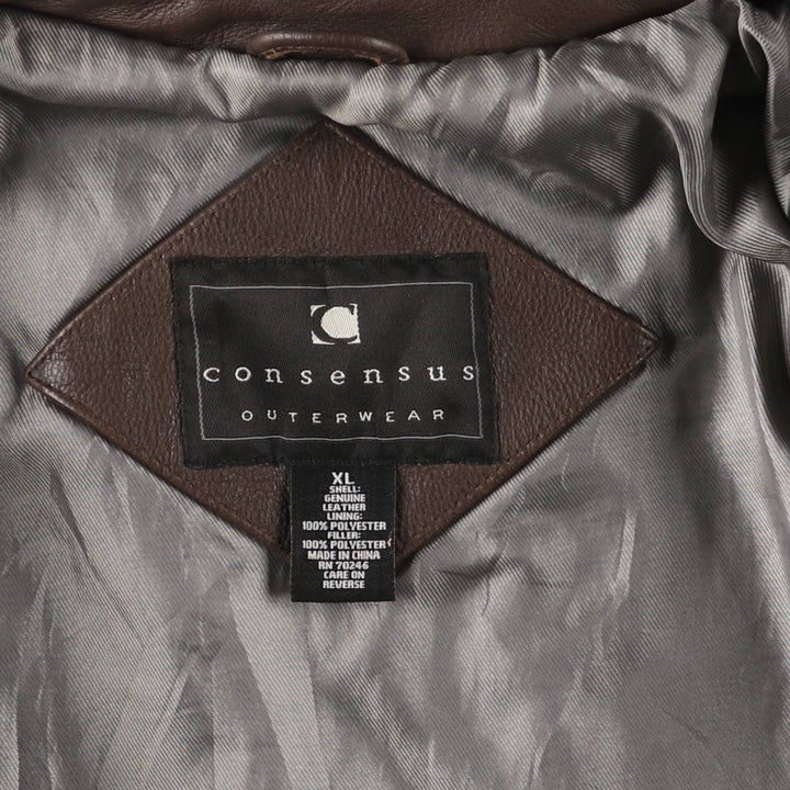 consensus Swing Top Type Padded Leather Blouson Men's XL genuine leather brown type Vintage Second Hand