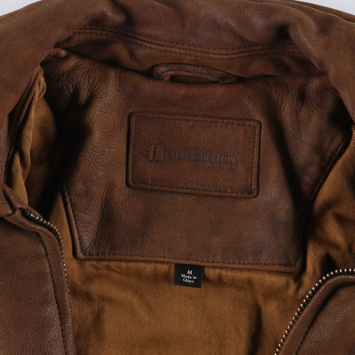 Craft and Barrow Padded Swing-Top Leather Blouson, Men's Size M genuine leather brown type Vintage Second Hand
