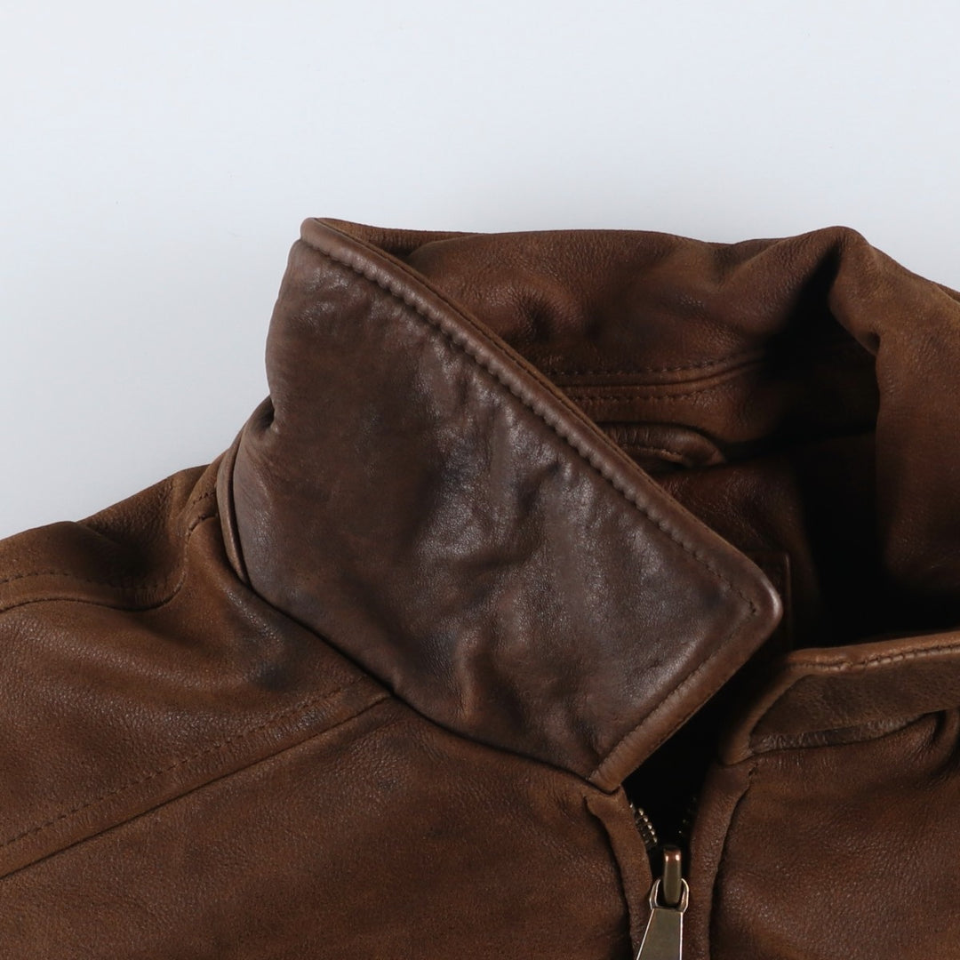 Craft and Barrow Padded Swing-Top Leather Blouson, Men's Size M genuine leather brown type Vintage Second Hand