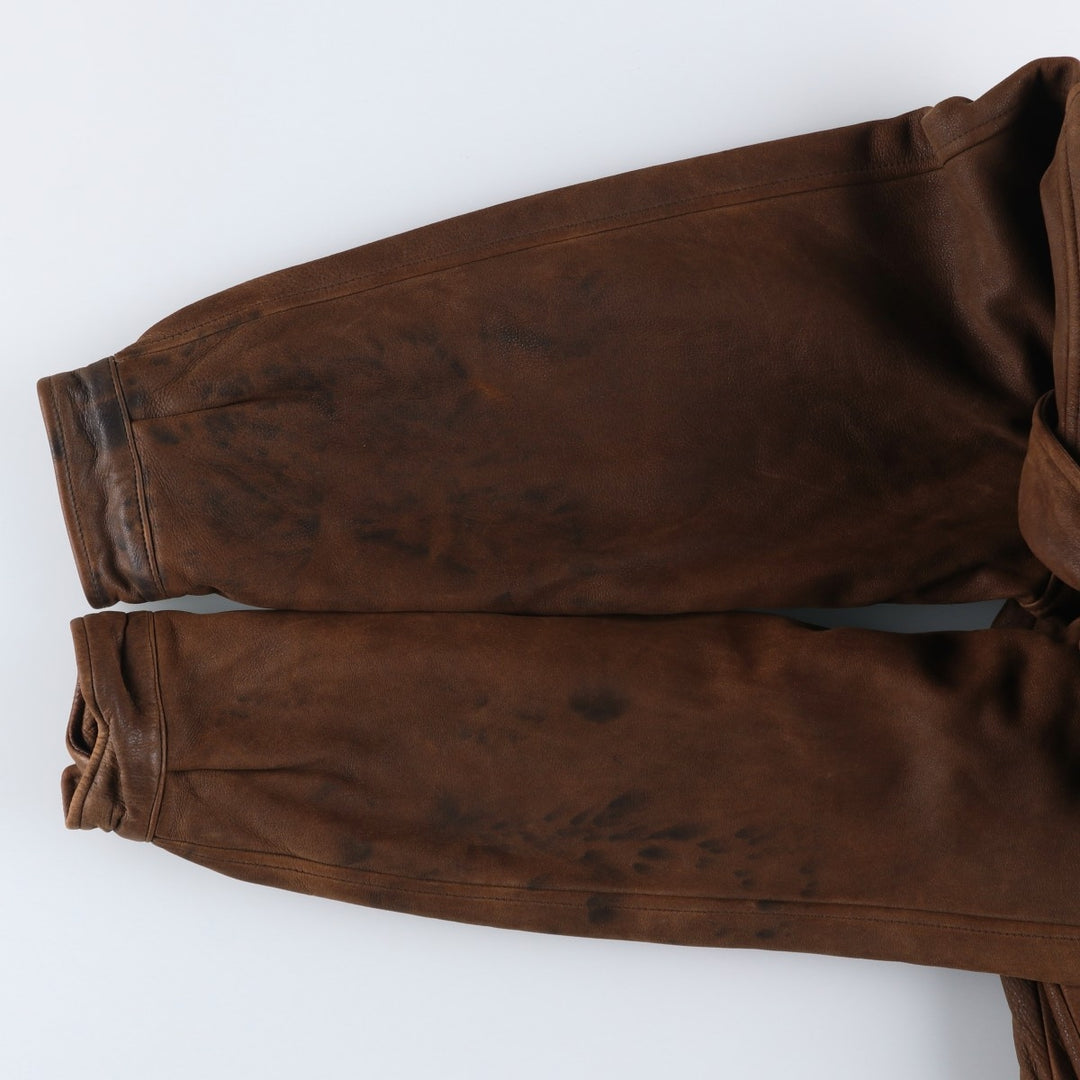 Craft and Barrow Padded Swing-Top Leather Blouson, Men's Size M genuine leather brown type Vintage Second Hand