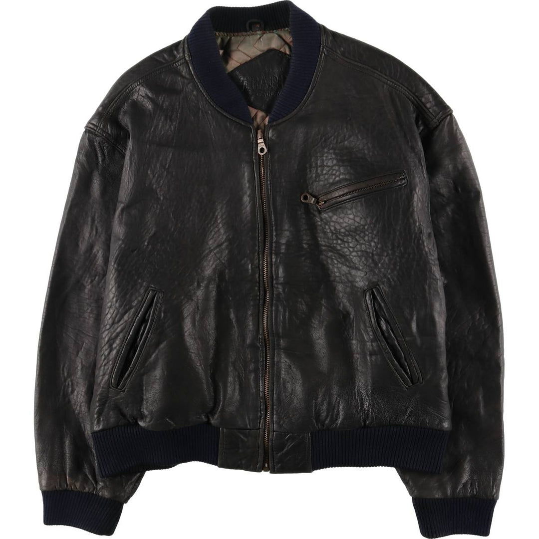 TRAPPER padded leather jacket, men's size XL genuine leather black type Vintage Second Hand