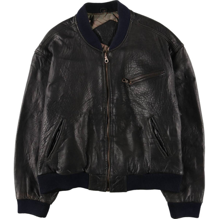 TRAPPER padded leather jacket, men's size XL genuine leather black type Vintage Second Hand