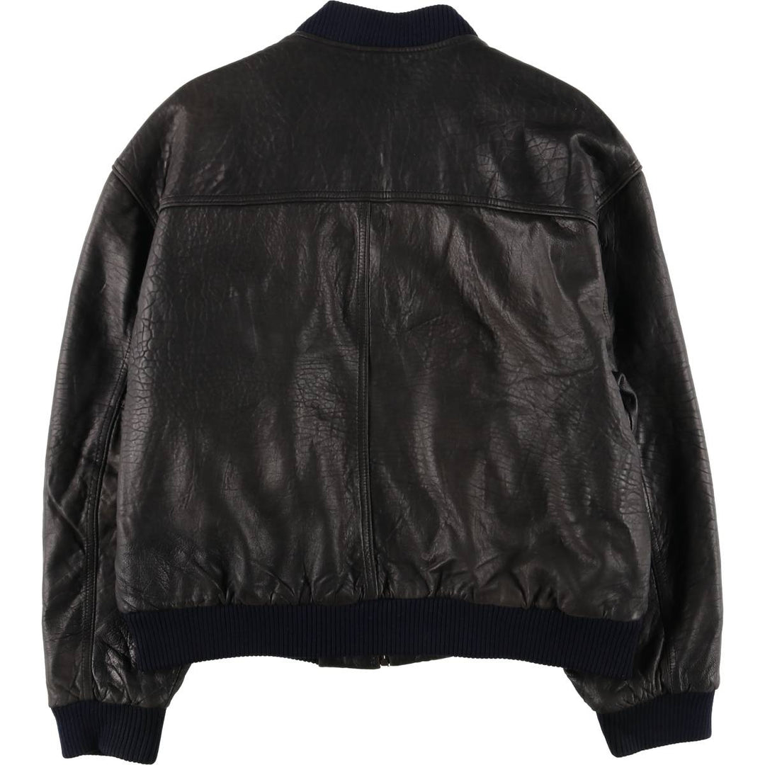 TRAPPER padded leather jacket, men's size XL genuine leather black type Vintage Second Hand