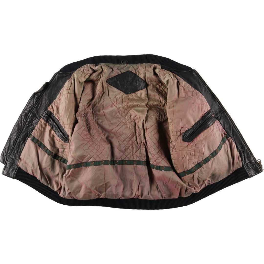 TRAPPER padded leather jacket, men's size XL genuine leather black type Vintage Second Hand