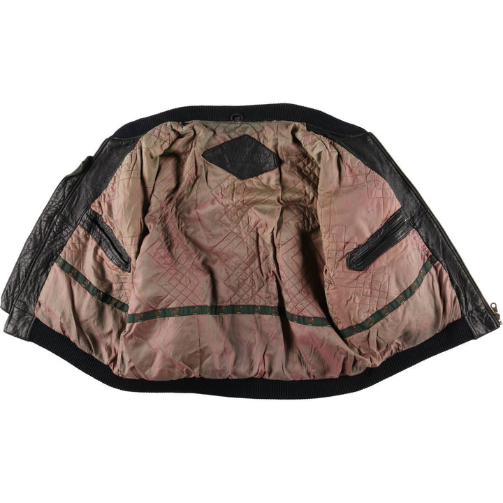 TRAPPER padded leather jacket, men's size XL genuine leather black type Vintage Second Hand