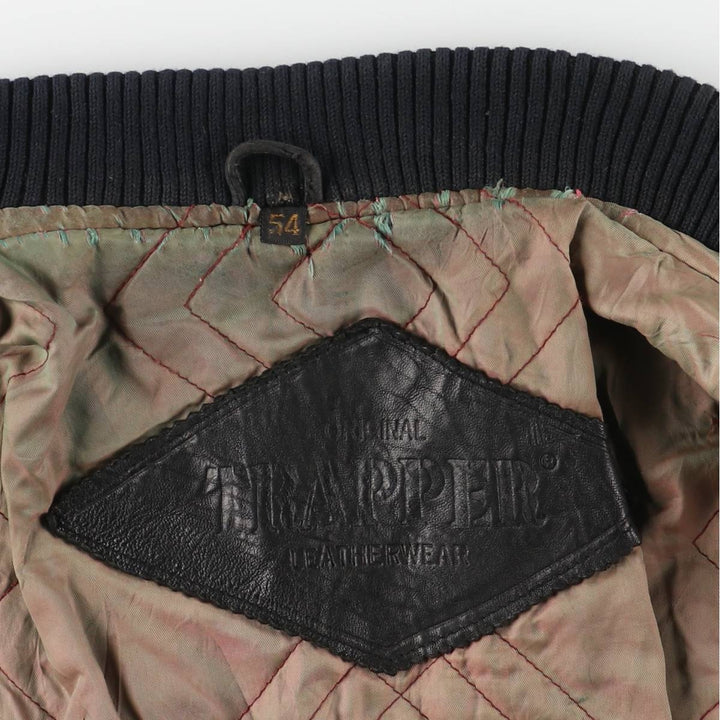 TRAPPER padded leather jacket, men's size XL genuine leather black type Vintage Second Hand