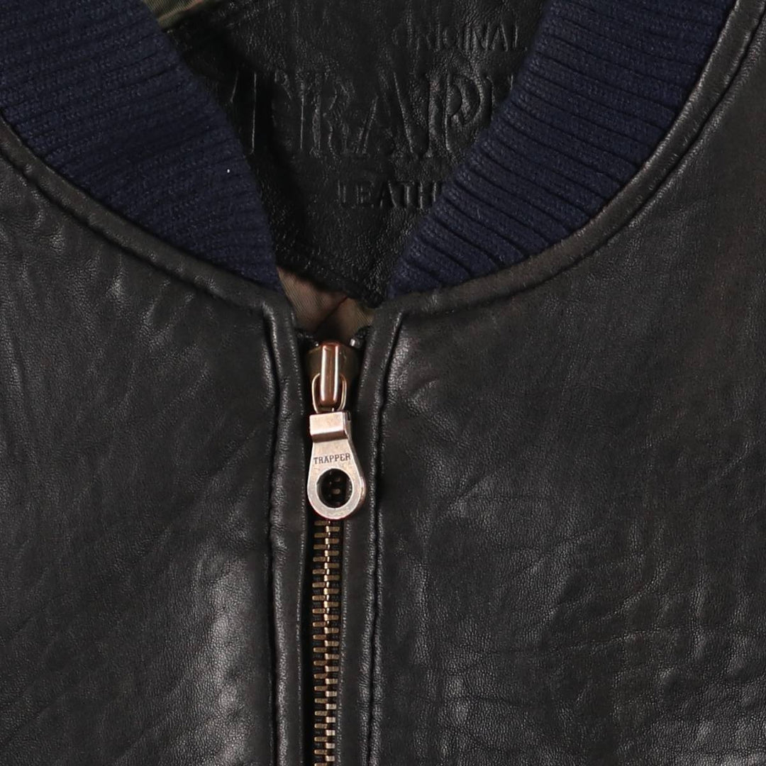 TRAPPER padded leather jacket, men's size XL genuine leather black type Vintage Second Hand