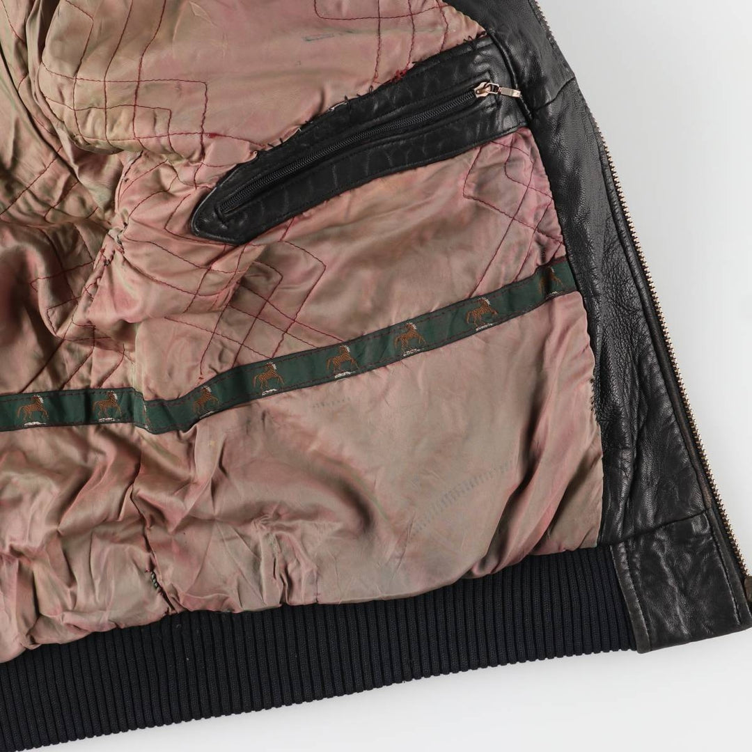 TRAPPER padded leather jacket, men's size XL genuine leather black type Vintage Second Hand