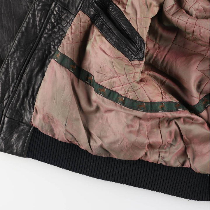 TRAPPER padded leather jacket, men's size XL genuine leather black type Vintage Second Hand