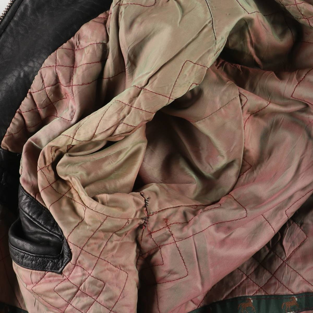 TRAPPER padded leather jacket, men's size XL genuine leather black type Vintage Second Hand