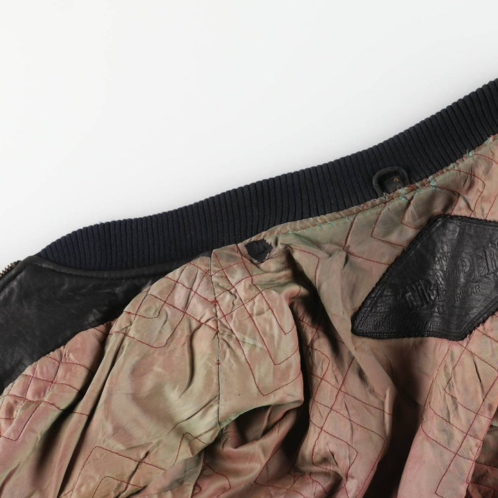 TRAPPER padded leather jacket, men's size XL genuine leather black type Vintage Second Hand