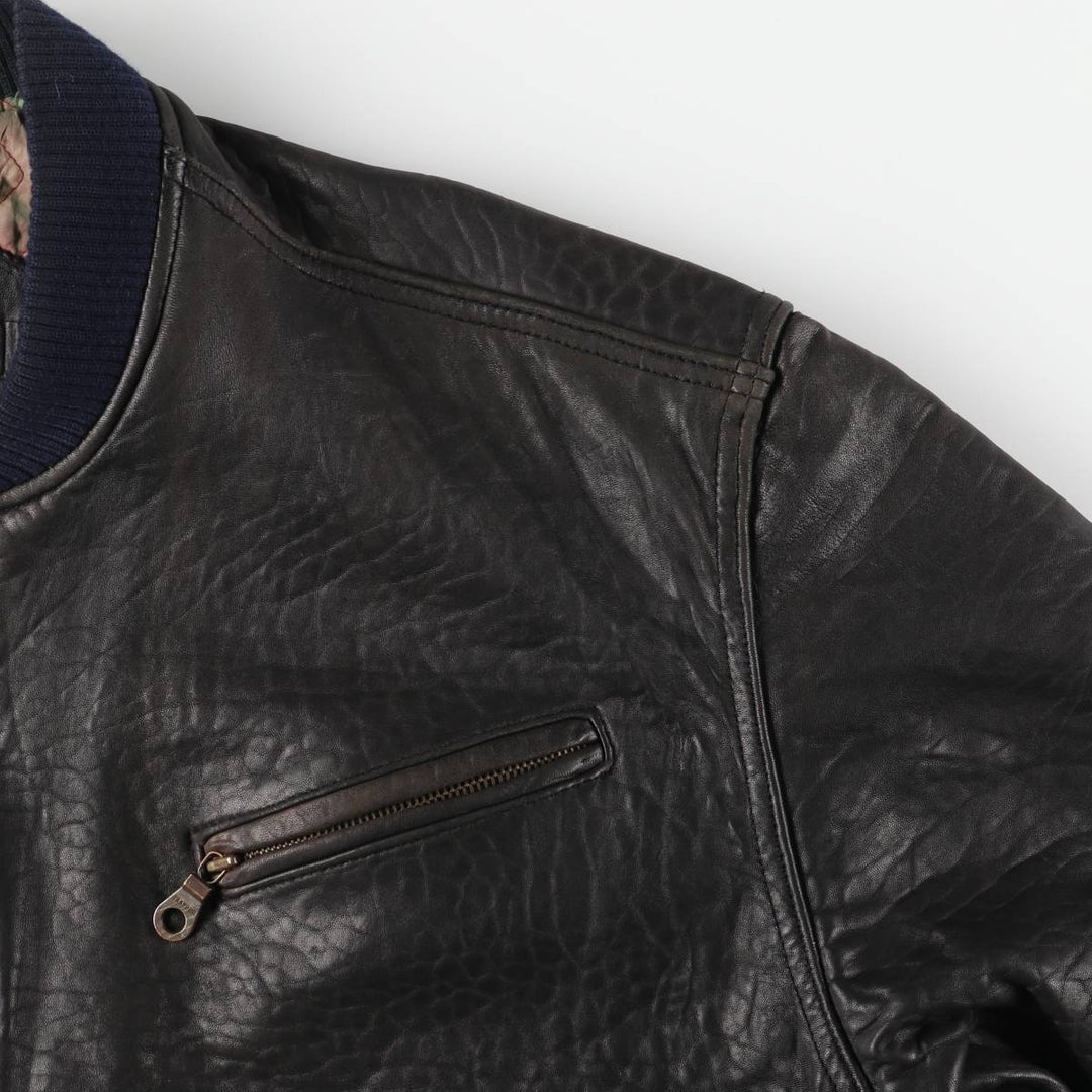 TRAPPER padded leather jacket, men's size XL genuine leather black type Vintage Second Hand