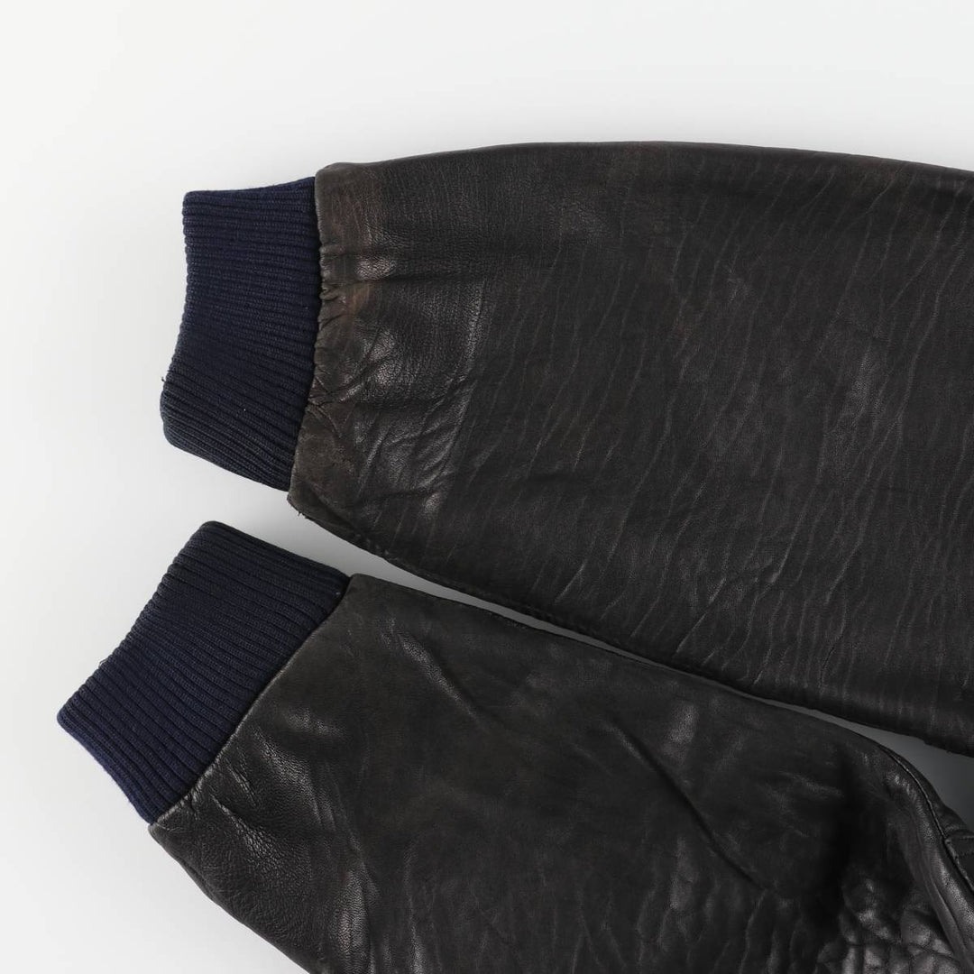 TRAPPER padded leather jacket, men's size XL genuine leather black type Vintage Second Hand