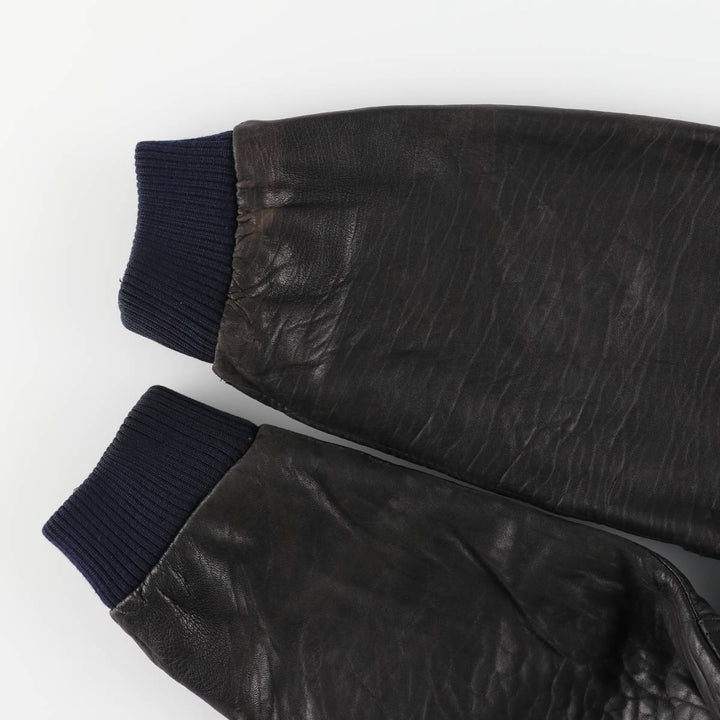 TRAPPER padded leather jacket, men's size XL genuine leather black type Vintage Second Hand