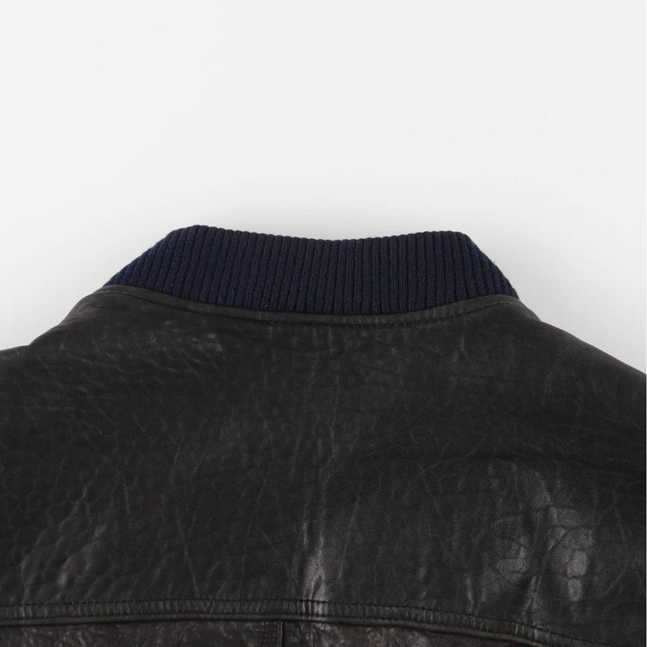 TRAPPER padded leather jacket, men's size XL genuine leather black type Vintage Second Hand