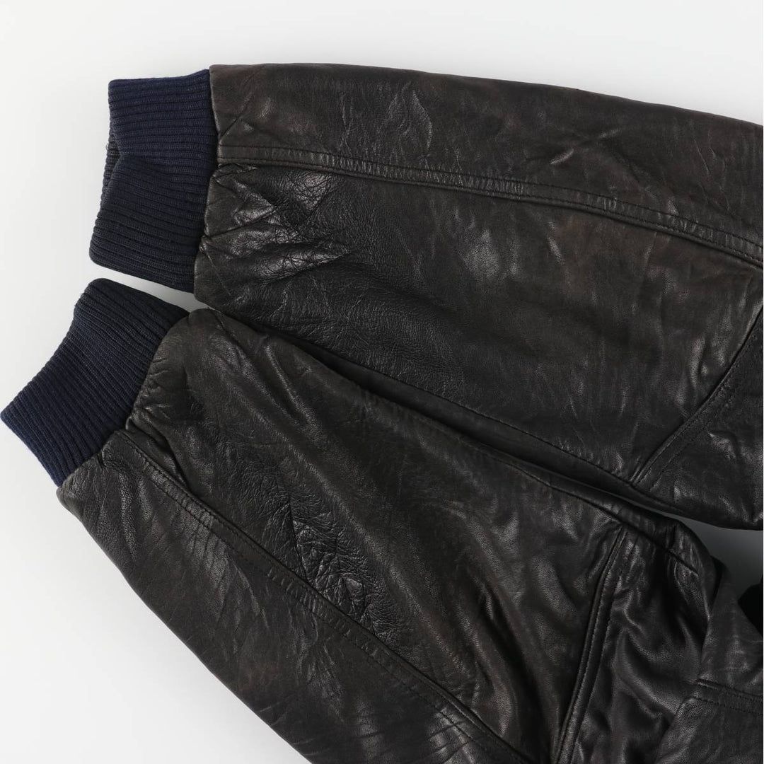 TRAPPER padded leather jacket, men's size XL genuine leather black type Vintage Second Hand