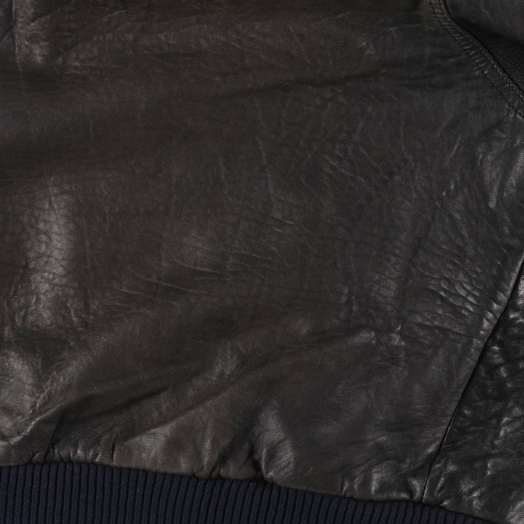 TRAPPER padded leather jacket, men's size XL genuine leather black type Vintage Second Hand