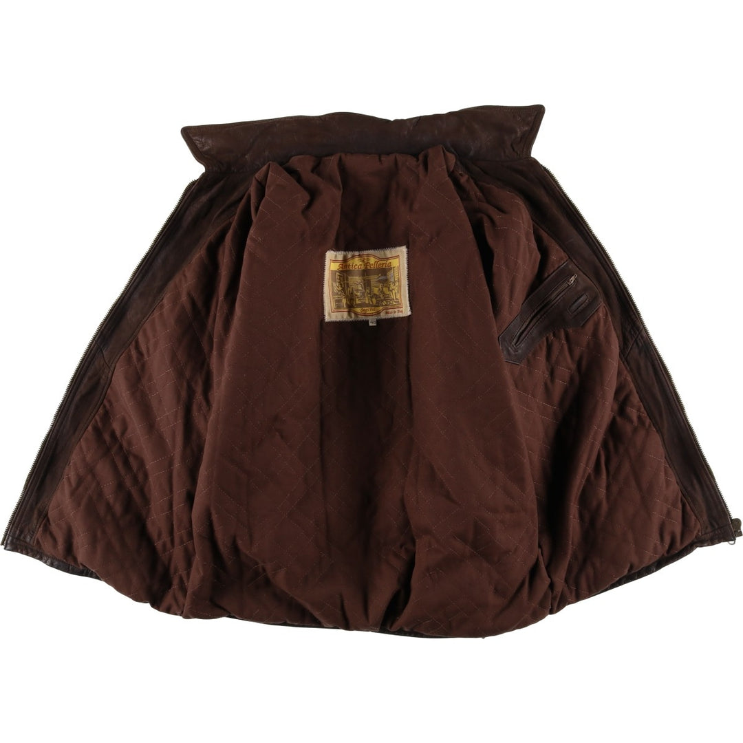 Antica Pelleria Padded Leather Blouson, Made in Italy, Men's Size L genuine leather brown type Vintage Second Hand