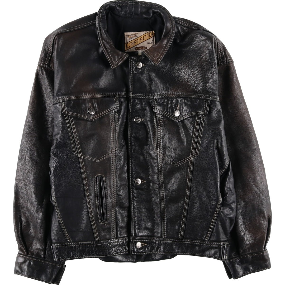 GAZO CAPTAIN'G Trucker Jacket, Leather Jacket, Men's XL, Vintage unclear black type Vintage Second Hand