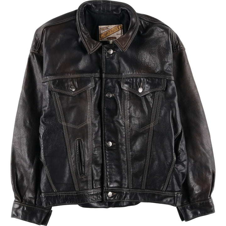 GAZO CAPTAIN'G Trucker Jacket, Leather Jacket, Men's XL, Vintage unclear black type Vintage Second Hand