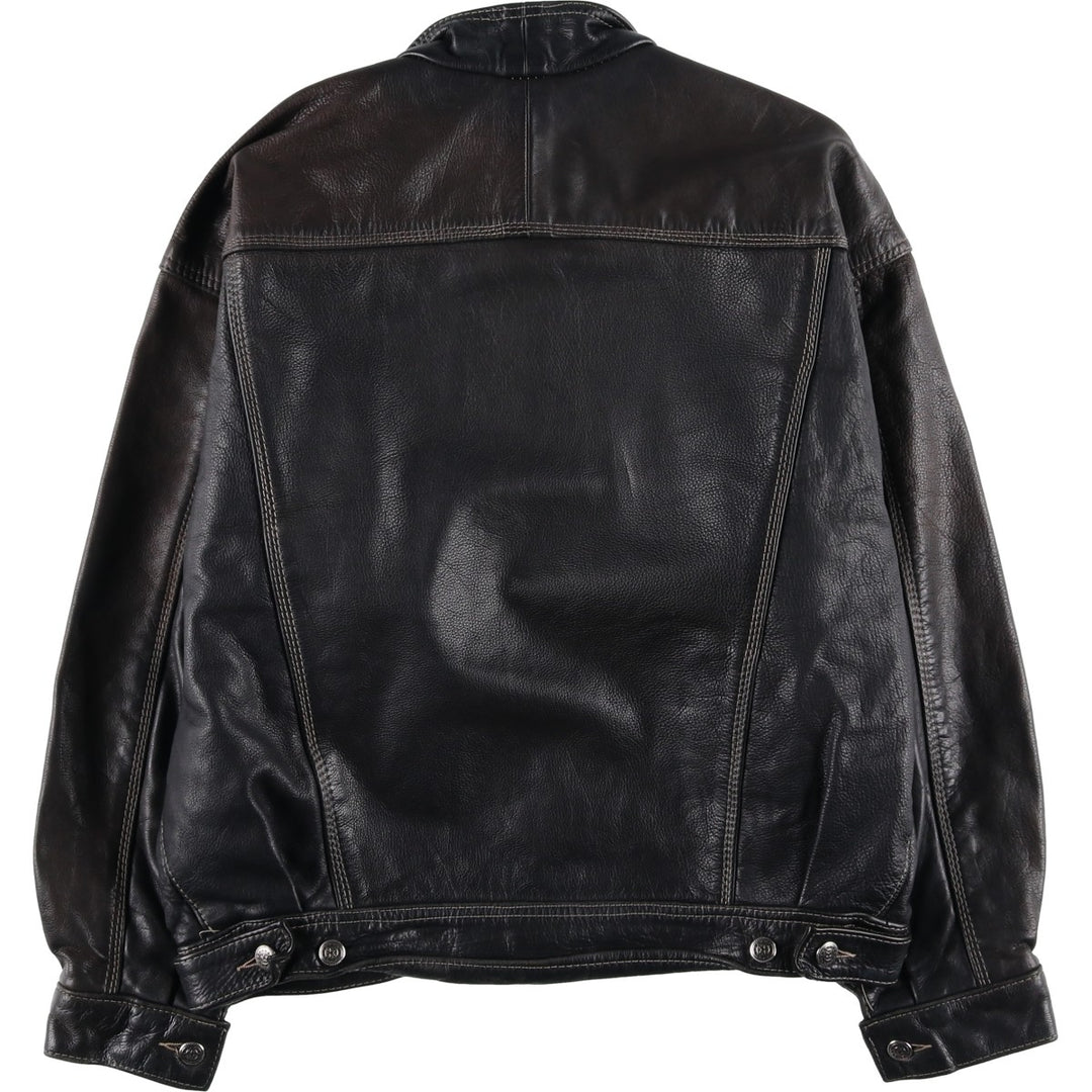 GAZO CAPTAIN'G Trucker Jacket, Leather Jacket, Men's XL, Vintage unclear black type Vintage Second Hand