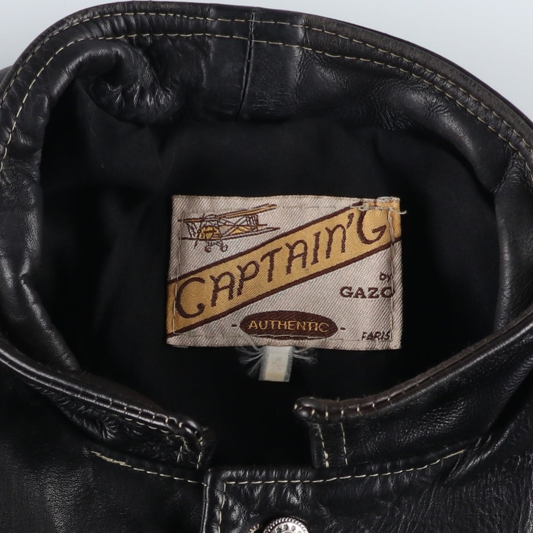 GAZO CAPTAIN'G Trucker Jacket, Leather Jacket, Men's XL, Vintage unclear black type Vintage Second Hand