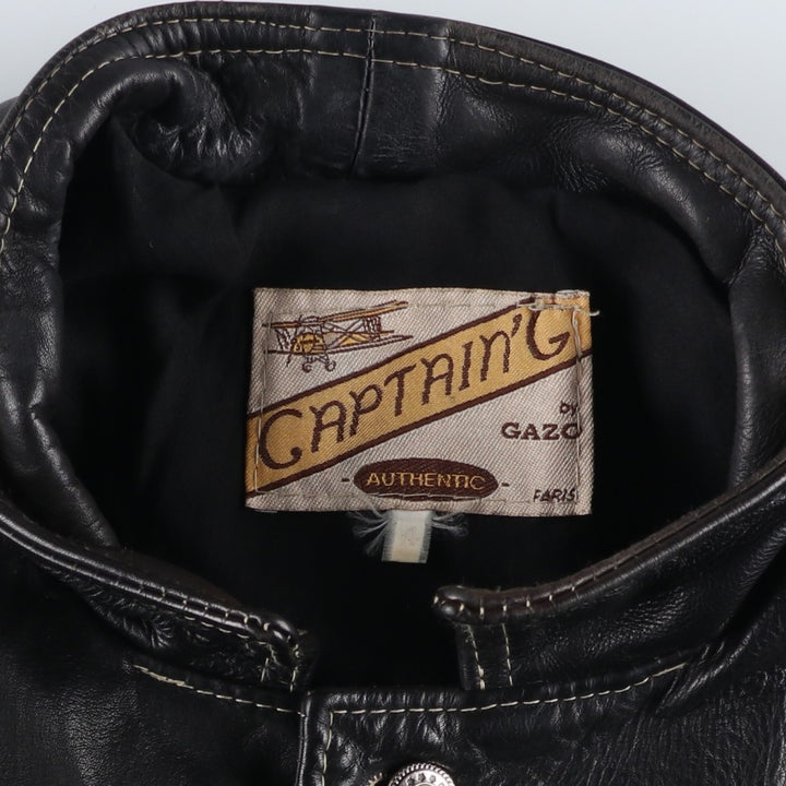 GAZO CAPTAIN'G Trucker Jacket, Leather Jacket, Men's XL, Vintage unclear black type Vintage Second Hand