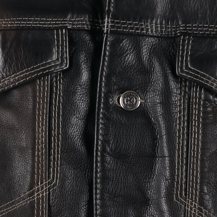 GAZO CAPTAIN'G Trucker Jacket, Leather Jacket, Men's XL, Vintage unclear black type Vintage Second Hand