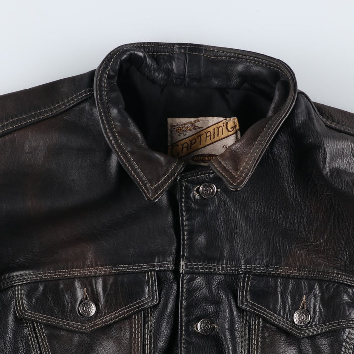 GAZO CAPTAIN'G Trucker Jacket, Leather Jacket, Men's XL, Vintage unclear black type Vintage Second Hand