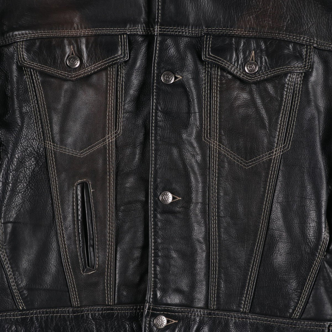 GAZO CAPTAIN'G Trucker Jacket, Leather Jacket, Men's XL, Vintage unclear black type Vintage Second Hand
