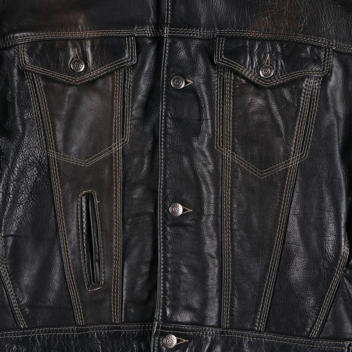 GAZO CAPTAIN'G Trucker Jacket, Leather Jacket, Men's XL, Vintage unclear black type Vintage Second Hand