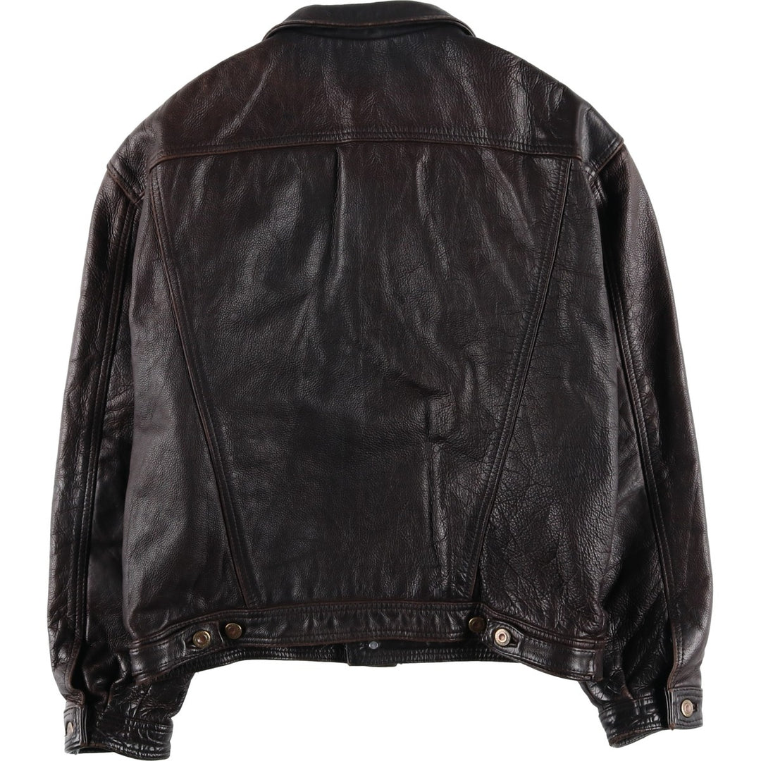 MacDouglas Vintage Trucker Leather Jacket, Men's Size L genuine leather brown type Vintage Second Hand
