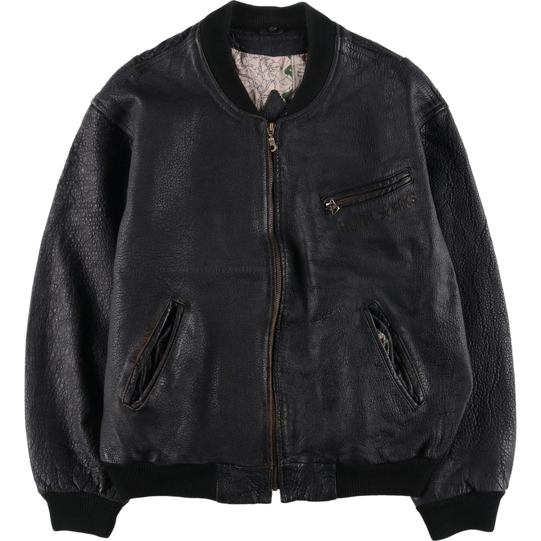 ROYAL FAKS Leather Blouson Men's Size L genuine leather black type Vintage Second Hand