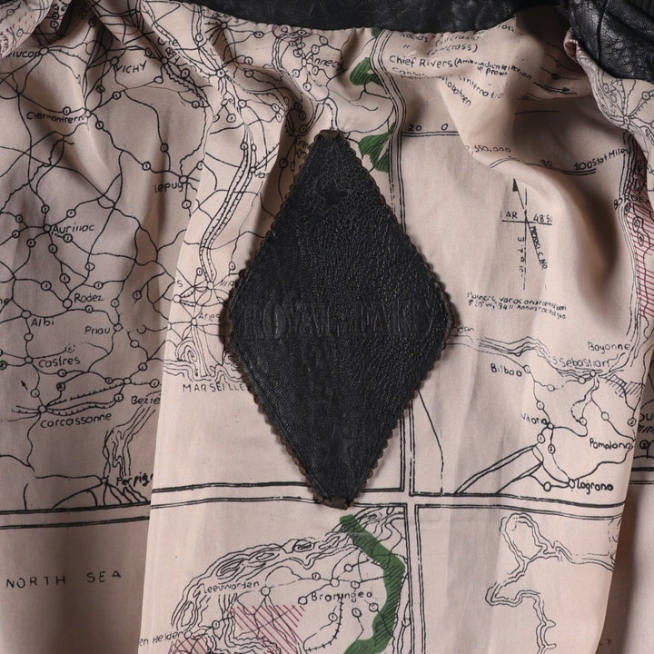 ROYAL FAKS Leather Blouson Men's Size L genuine leather black type Vintage Second Hand