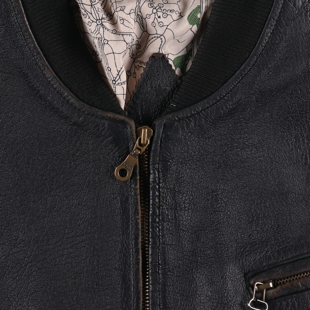 ROYAL FAKS Leather Blouson Men's Size L genuine leather black type Vintage Second Hand