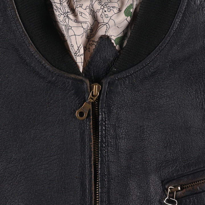 ROYAL FAKS Leather Blouson Men's Size L genuine leather black type Vintage Second Hand