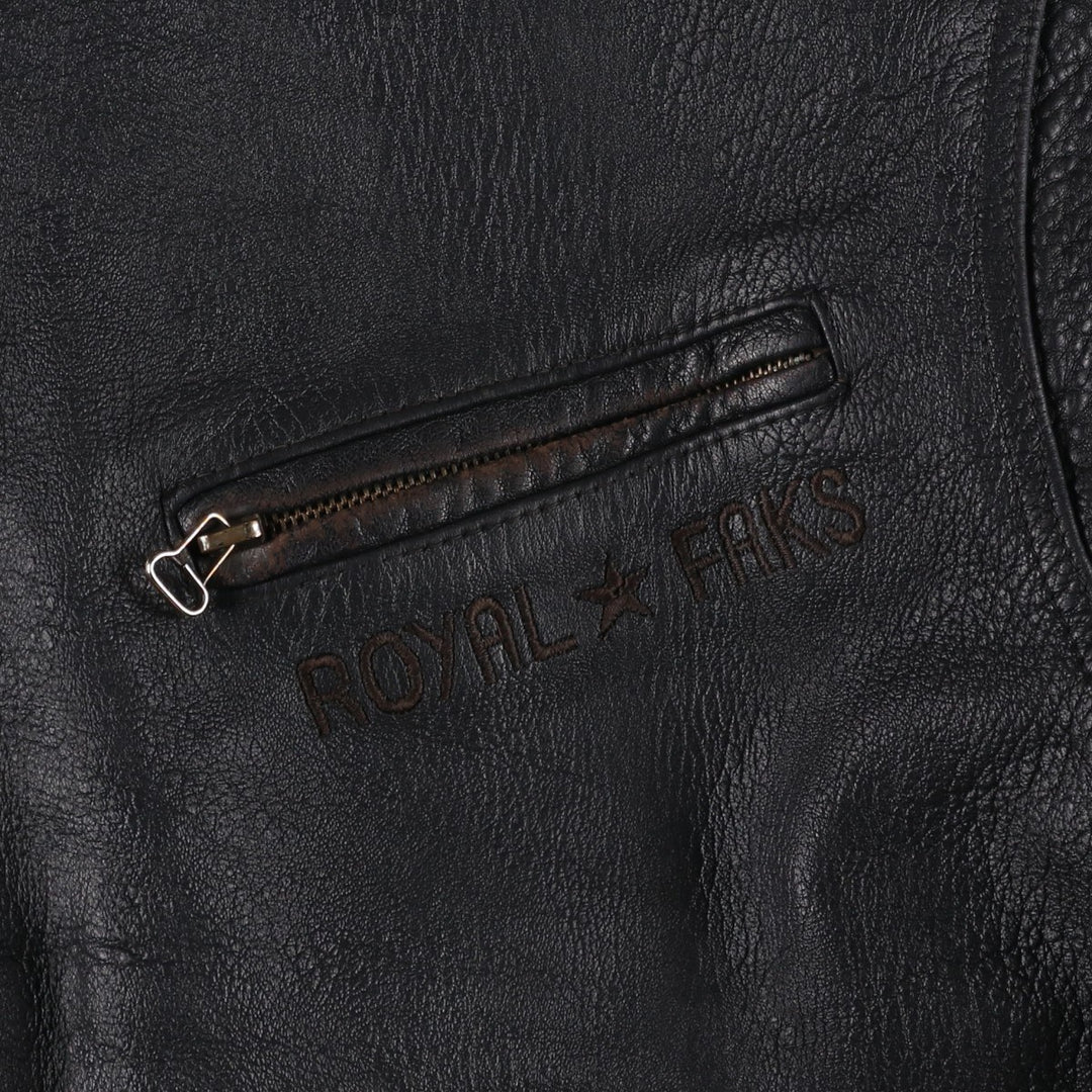 ROYAL FAKS Leather Blouson Men's Size L genuine leather black type Vintage Second Hand