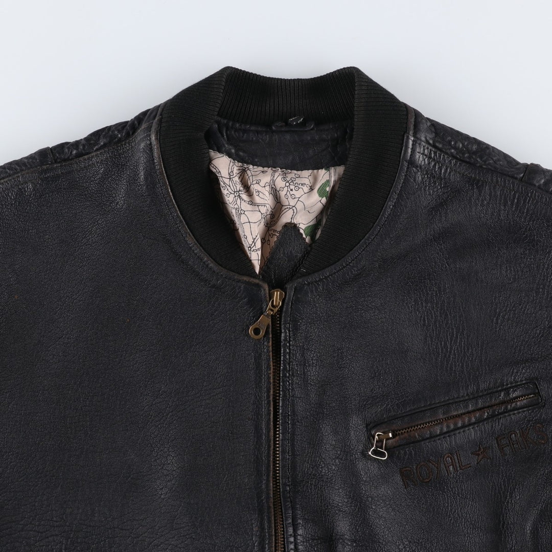 ROYAL FAKS Leather Blouson Men's Size L genuine leather black type Vintage Second Hand